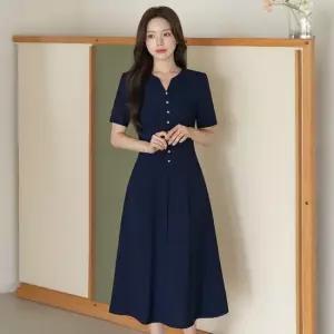 시크라인 XXL까지) 카린티나 골드버튼 원피스 여름 하객룩 오피스룩 데이트룩 격식룩 빅사이즈