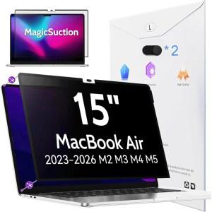 애플호환 Air 15인치용 Peslv 개인정보 보호 화면20232026 M2 M3 M4 M5- A3448 A3241 A3114 A2941 MagicSuction 탈착식 스파이 블랙 프로텍터 Mac 노트북 컴퓨터용 글레어 블루 라이트 필터