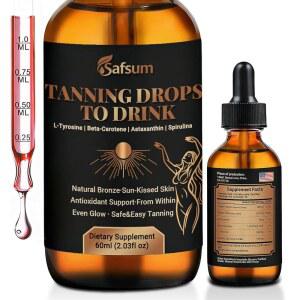 태닝 드롭스 투 드링크 - 베타카로틴, 무태양 아스타잔틴, 드롭스, 함유된 공급 60ml, 글로우 천연 L-티로신, 및 브론즈 30일 스피룰리나가 방어 스킨 지원,