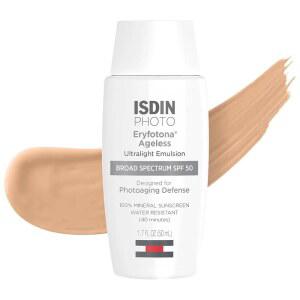 ISDIN 에리포토나 에이지리스 틴티드 미네랄 자외선 SPF 아연이 비타민 50, 차단제 리페어솜 화이트 및 DNA 유니버설 전문의 피부과 산화 추천 차단제, 페이스 함유된 안티에이징 틴트 캐스트, E,
