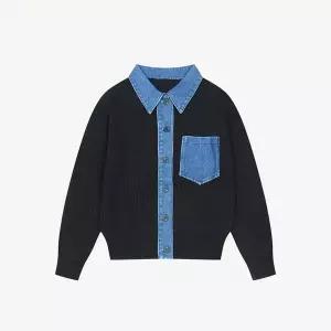 [하프클럽/]  25겨울  데님 배색 버튼 가디건X7971BK