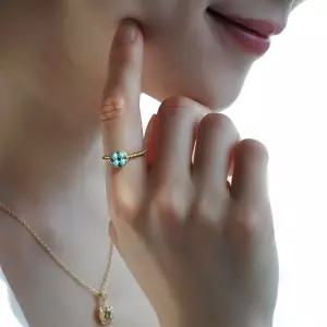 아몽 18K 터키석 꼬냑다이아몬드 반지