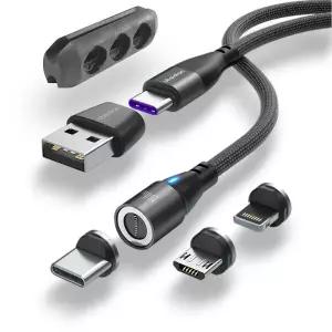 100W 6in1 C타입 라이트닝 자석 USB 초고속충전 케이블 패브릭 꼬임방지 데이터통신 1m 1.8m 옵시디언