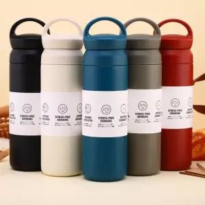[CU] QSZB8369 손잡이 스텐 텀블러 350ml 500ml 진공 미니 물병 스테인레스 보냉 보온병 판촉물
