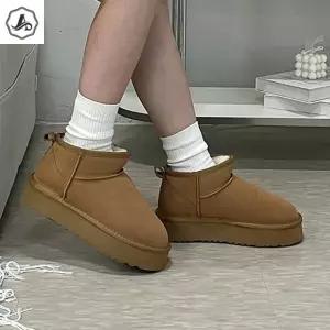 [애슬릿][애슬릿]겨울 털 부츠 여성 소 가죽 숏 스웨이드 미니 발 편한
