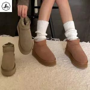[애슬릿][애슬릿]겨울 털 부츠 소 가죽 숏 앵클 여성 방한 데일리