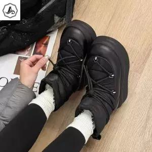 [애슬릿][애슬릿]패딩 부츠 소 가죽 여성 겨울 퍼 안감 키높이 발 편한
