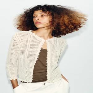ZARA 자라 포인텔 니트 재킷 - 크림 6427 003 712 3898560