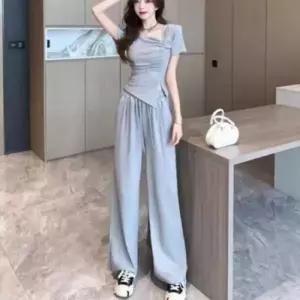 [텐바이텐][홍은]여성 여름 절개 반팔 밴딩 와이드 트레이닝 팬츠 세트