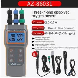 AZ86031 다기능 산소 측정기 콤보 수질 테스터 온도-pH/COND./SALT/TDS/DO  충전 세트/펜