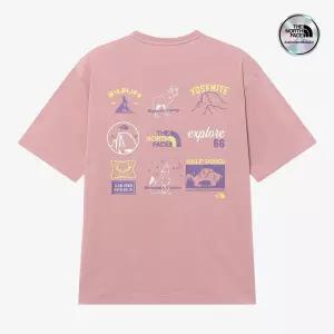 [국내백화점] 노스페이스 화이트라벨 어드벤쳐 반팔 라운드티 GRAYISH PINK 그래픽 아웃도어 캠핑 마실룩