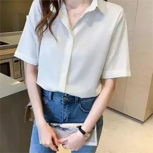 여성 여름 반팔 셔츠 캐주얼 오피스 데일리 여성 5부 쉬폰 블라우스 무지 기본