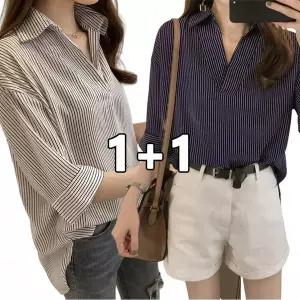 여자 1+1 봄여름 7부 빅사이즈 박시 무지 남방셔츠 HZHF1968