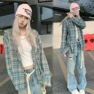 여자 롱슬리브 체크셔츠 루즈핏 빈티지 자외선 차단 셔츠