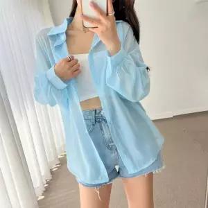 여성 루즈핏 긴팔 쉬폰 셔츠 비치 커버업 자외선차단 블라우스 데일리 남방 가디건 D0043008
