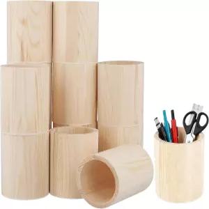 진랭크 12팩 4인치 원형 나무 연필 홀더 DIY 공예용 미완성 책상 정리함 3x3x4인치