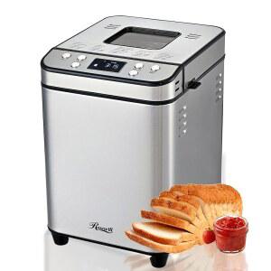 로즈윌 25-in-1 자동 빵 제조기, 3 로프 크기 최대 2 Lb, 700W 고출력 듀얼 히터 빵 제조기, BPA 프리 논스틱 코팅 팬, 최대 15시간 지연 타이머, 저소음 - 실버