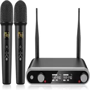 무선 마이크 시스템 노래방 기계 - 충전식 핸드헬드 다이내믹 듀얼 조절 가능한 UHF 채널 자동 스캔
