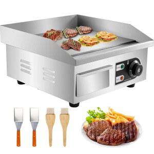 VEVOR 14인치 상업용 전기 그릴, 110V 1500W 전기 조리대 그릴 논스틱 레스토랑 테판야키 플랫 탑 그릴 스테인리스 스틸 122 F-572 F 조절 가능 온도 조절(플러그 없음)