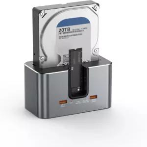 Bslemon 듀얼 베이 하드 드라이브 도킹 스테이션 USB 3.2 Gen 2 10Gbps 2.5/3.5인치 SATA HDD/SSD M.2 NVMe