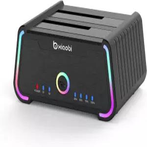 샤오비 하드 드라이브 도킹 스테이션 2.5/3.5인치 SATA HDD SSD용 USB C 듀얼 베이 도크 최대 5Gbps 리더