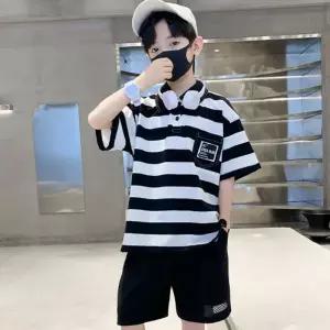 초등 남아 줄가라 티셔츠 반바지 세트 주니어 여름 상의 팬츠 140-170