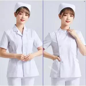 흰색 짧은 소매 스크럽 유니폼 여성 애완 동물 미용 의류 작업복 사 작업 핑크