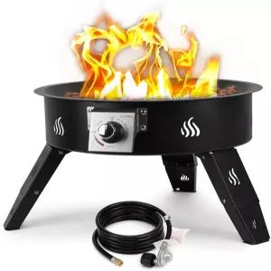 ONLYFIRE 아웃도어 프로판 화덕 19인치 가스 호스 포함 높이 조절 및 용암석 - 캠핑 모닥불 파티오 뒷마당