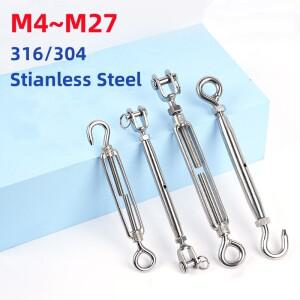 M4~M27 316/304 스테인리스 스틸 폐쇄형/개방형 바디 스웨이지 턴버클 훅앤아이 텐셔너 로프 케이블 텐션