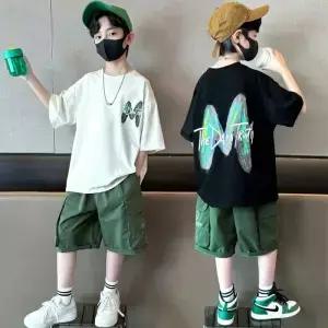 새로운 십대 소년 의류 세트 여름 편지 짧은 소매 티셔츠 바지 2Pcs 정장 5 6 8 0 2 년 잘 생긴 캐주얼