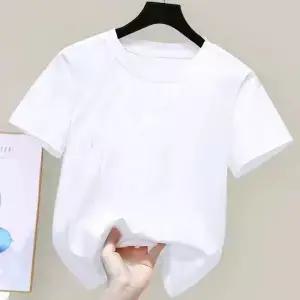 80gsm 패브릭 00 코 튼 소년 T 셔츠 2024 새로운 여름 여성 짧은 소매 귀여운 스타일 흰색 솔리드 컬러