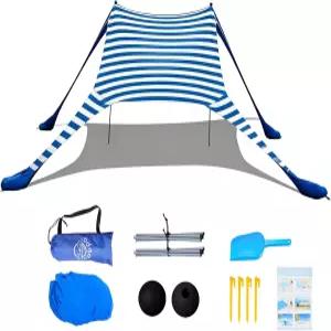 CUUPO 비치 텐트 선 쉘터 7×7 FT UPF 50+ 자외선 차단 휴대용 팝업 캐노피 선쉐이드 샌드백 앵커 및 캠핑