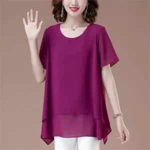 여성 쉬폰 롱 블라우스 여름 셔츠 데일리 오피스룩 라운드넥 레이어드 빅사이즈AK81