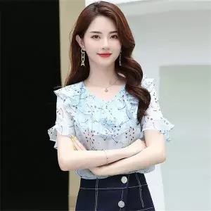 여성 쉬폰 블라우스 여름 셔츠 데일리 오피스룩 라운드넥 레이어드 빅사이즈AK85