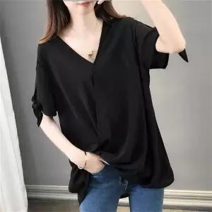 여성 쉬폰 블라우스 여름 셔츠 데일리 오피스룩 라운드넥 레이어드 빅사이즈AK88