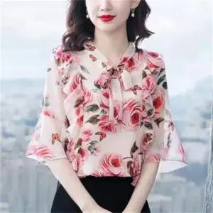 여성 쉬폰 블라우스 여름 셔츠 데일리 오피스룩 라운드넥 레이어드 빅사이즈AK89
