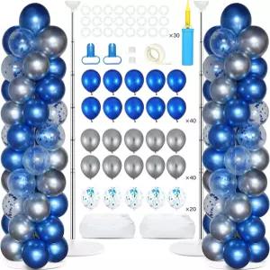 2026년 졸업생 생일 감사 파티 장식 네이비 블루와 실버 색상의 바닥 풍선을 위한 베이스가 있는 100개의