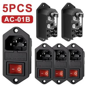 520Pcs AC-01B 3Pin 로커 스위치 AC 소켓 전기 커넥터 빨간색 LED 조명 10A 퓨즈
