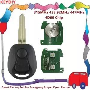 KEYDIY 2 버튼 헤드 자동차 키 스마트 교체 리모컨 쌍용 액티언 카이런 렉스턴용 315MHz 4D60 칩