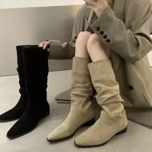 LND 여성 겨울 편한 사라 스웨이드 슬라우치 중목부츠 데일리 롱부츠 부츠 롱부츠 겨울부츠