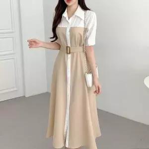 셔츠원피스 플리츠원피스 배색 하객룩 홀복 멜빵원피스 롱원피스