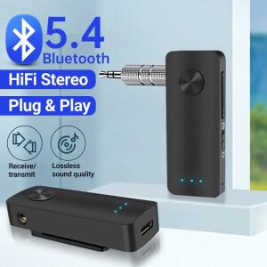 2-in-1 무선 오디오 어댑터 블루투스 5.4 마이크 수신기 3.5mm AUX 무손실 사운드 (자동차 스피커  TV  PC