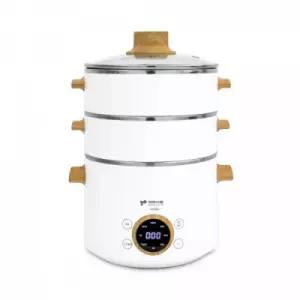 키친아트 3in1 멀티쿠커 2L 전기냄비 2단찜기 화이트+우드 KA-W2535