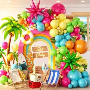 Woaipati 157PCS 플라밍고 트로피컬 루아 풍선 아치 갈랜드 키트 올리브 그린 핫 핑크 오렌지 블루 옐로우