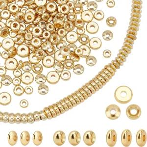 PH PandaHall 200pcs 14K 금도금 스페이서 비즈 메탈 헤이시 브라스 플랫 원형 론델 우정 팔찌 여름 하와이