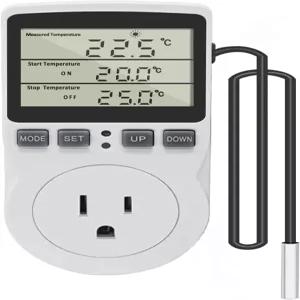 케토텍 디지털 온도 조절기 콘센트 플러그 소켓 120V 난방 냉각 제어 110V 섭씨 화씨 15A 디스플레이