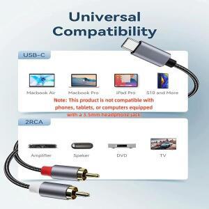 USB C/IOS - RCA 오디오 케이블, Type-C - 2RCA R/L 잭 어댑터 Y 분배기 코드 (휴대폰, 노트북, 태블릿, 앰