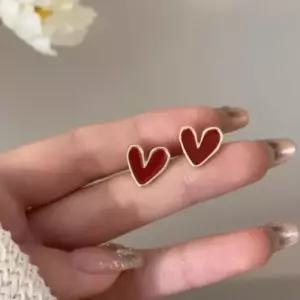 [라일리쥬얼리] Rly 여성 우아 데일리 레드 하트 귀걸이 원터치 이어