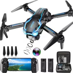 카메라가 장착된 2K HD FPV 드론 - 고도 유지 원키 이착륙 3가지 속도 모드 헤드리스 2개의 배터리 접이식