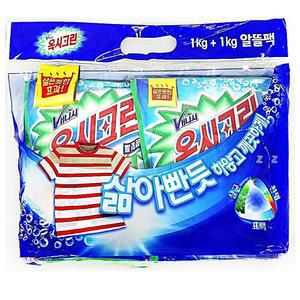 분말형 살림템 대용량 세탁 빨래 1kgx2 옥시크린 비누 의류관리 가루 세제 기